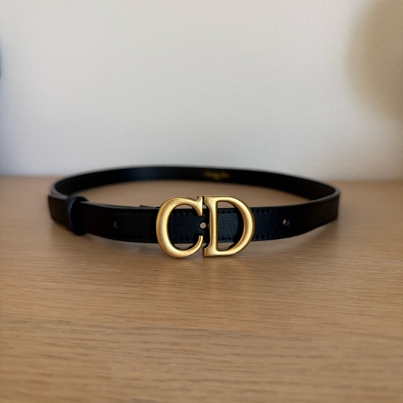 Dior Black and Gold Leather Belt with Iconic CD Buckle - Picture 1 of 7